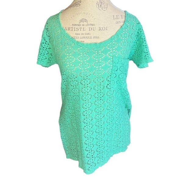 FREE PEOPLE Beach - 100% cotton teal Crocheted Tshirt Cover Up. size S - Picture 1 of 12